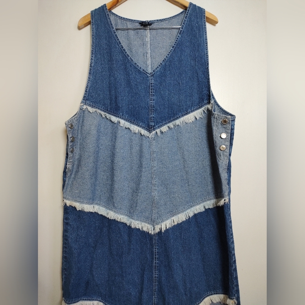 Jazzie Women Vintage Denim Sleeveless Dress with Fringe Detail